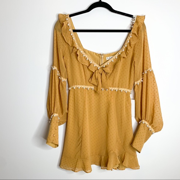 For Love & Lemons Marquee Mini Dress Mustard M NWT - Picture 2 of 16